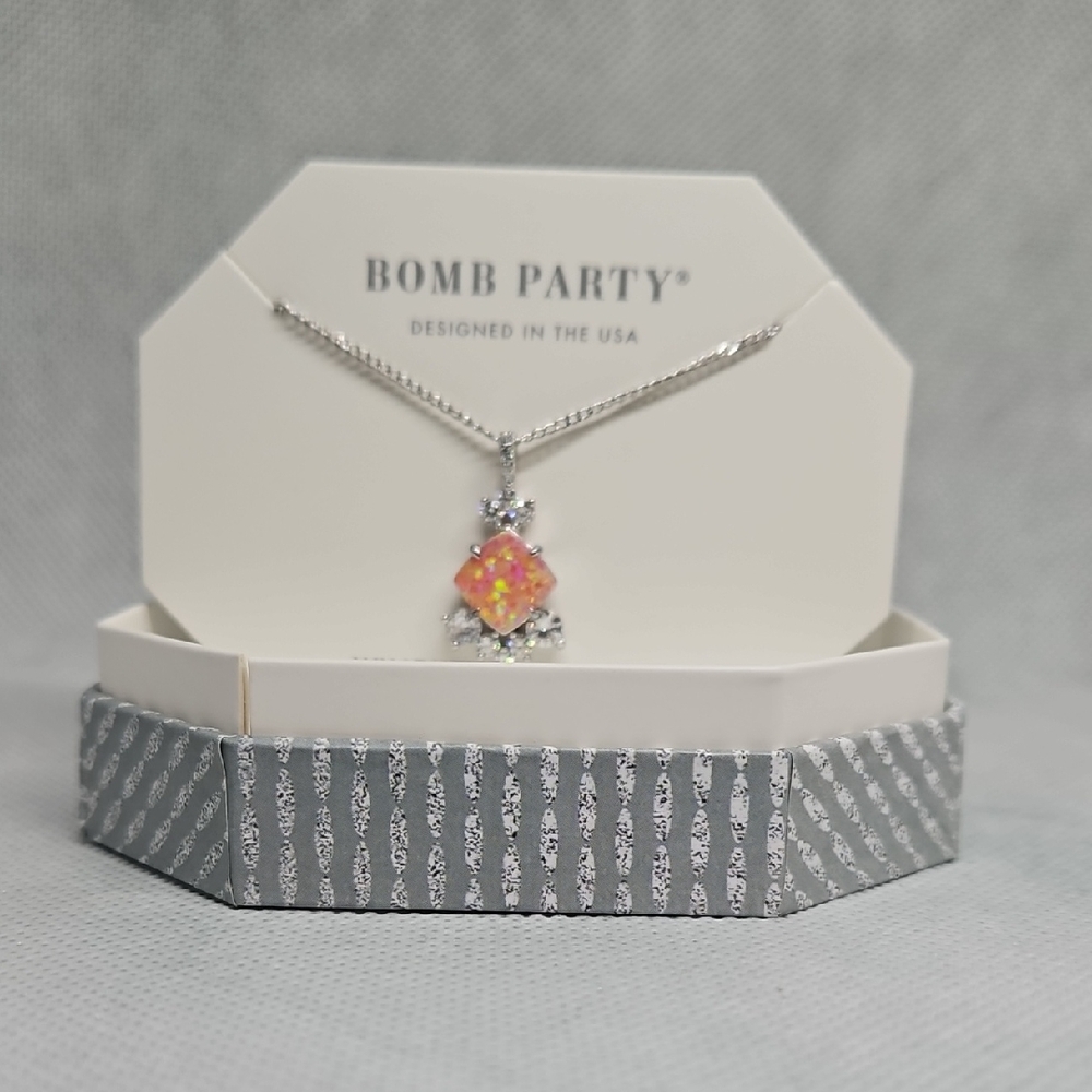 Bomb Party Silver Necklace with Orange Pendant